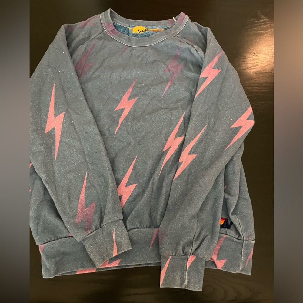 Aviator Nation lightening bolt crewneck-blue, pink, purple